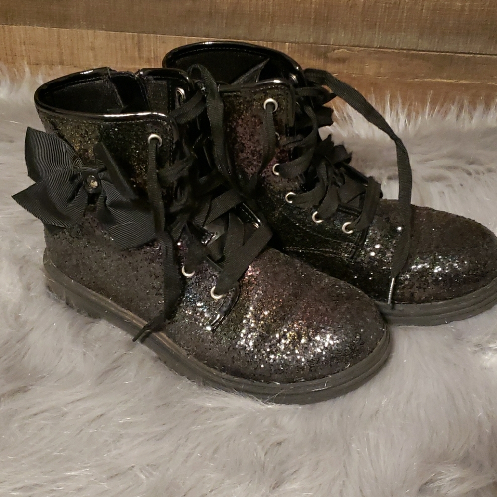 Black iridescent glittered combat boots
